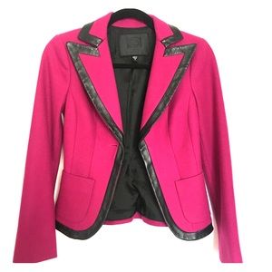 Bebe Fuchsia Blazer with Leather Trim